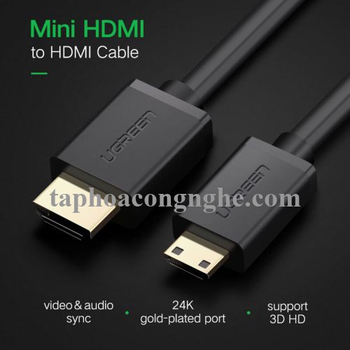 Ugreen 10118 3M màu Đen Cáp chuyển đổi Mini HDMI sang HDMI thuần đồng HD108 30010118